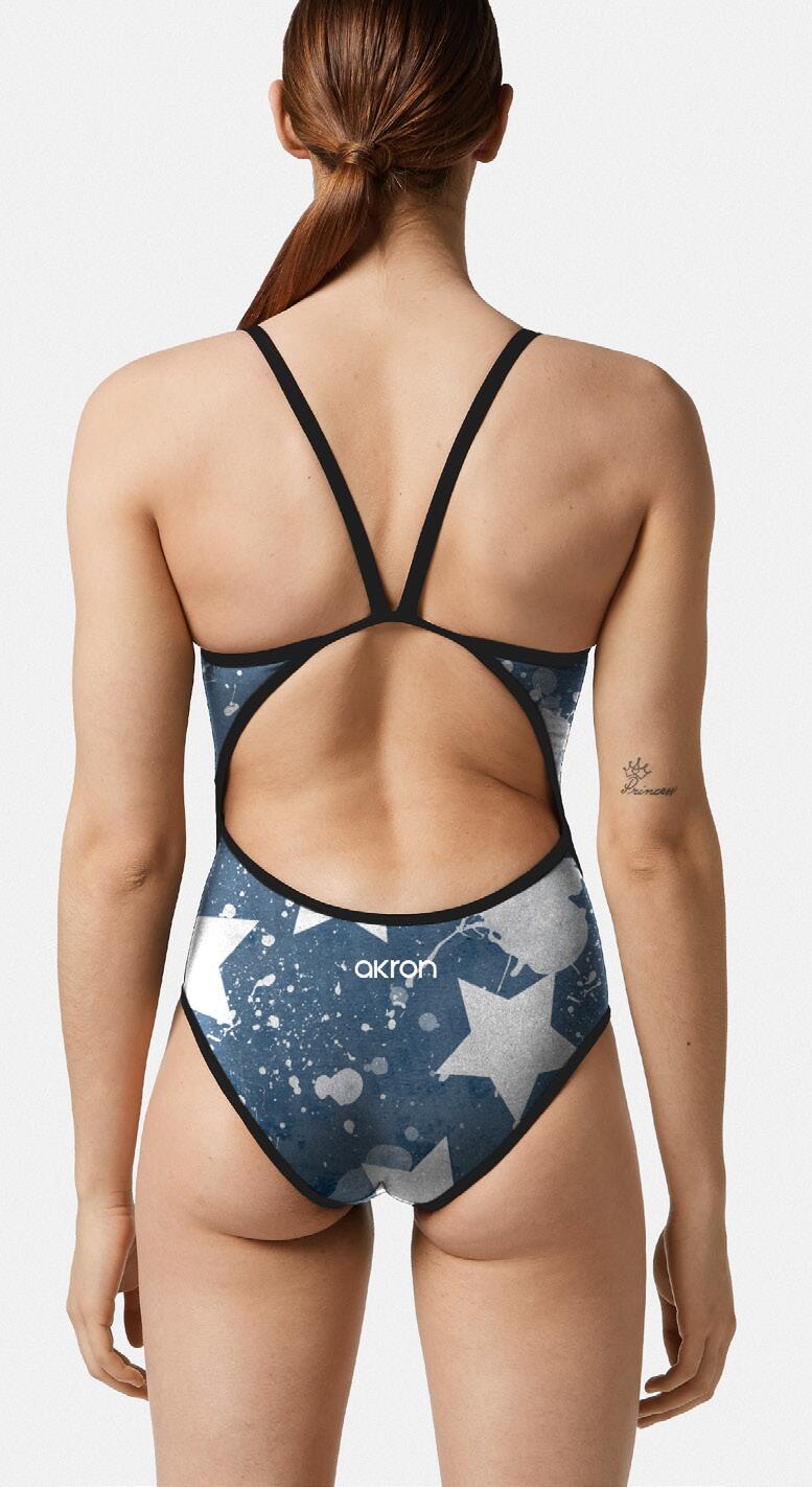 Maillot de bain femme Akron Jerry une pièce bleu/blanc coupe sportive 2/3