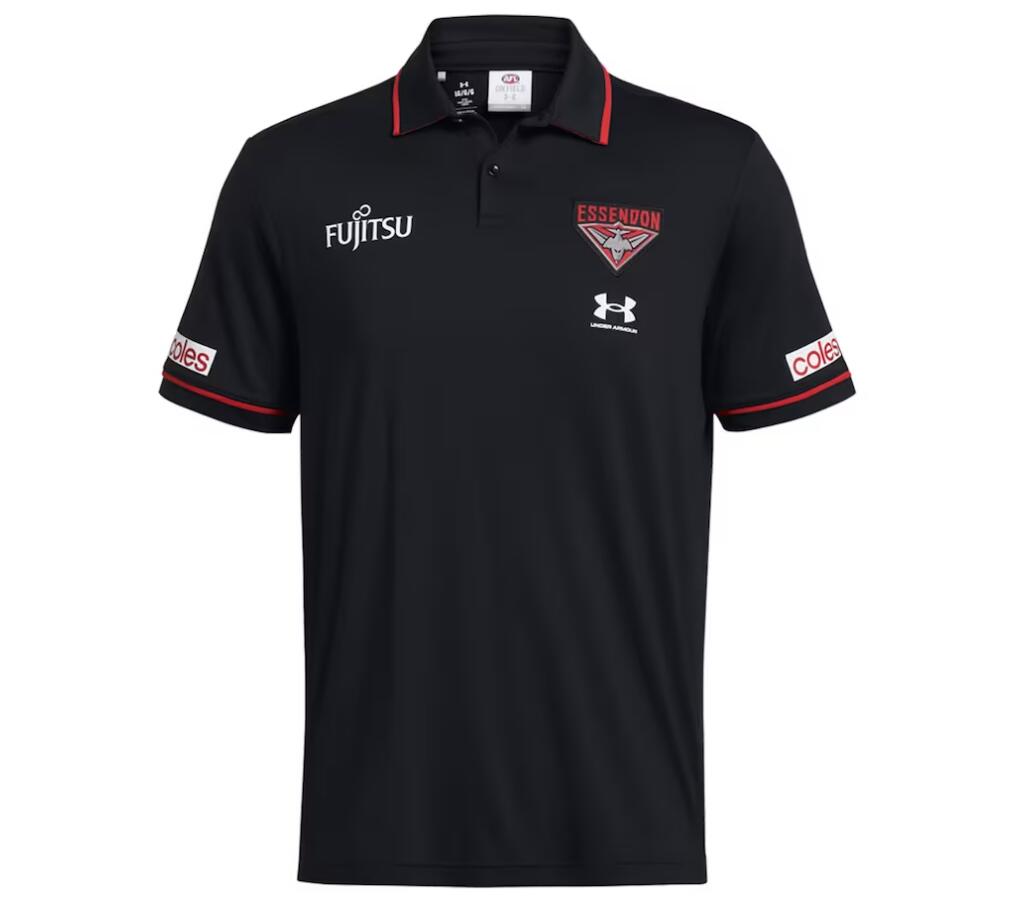 Essendon Bombers 2024 AFL UNDER ARMOUR Womens Media Polo Black