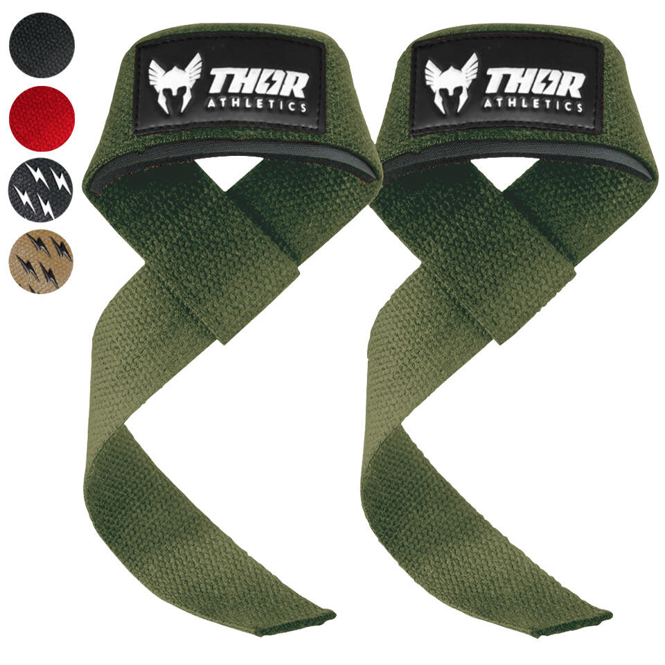 THOR ATHLETICS  Lifting Straps - Powerlifting Straps - Deadlift Straps - Army Green