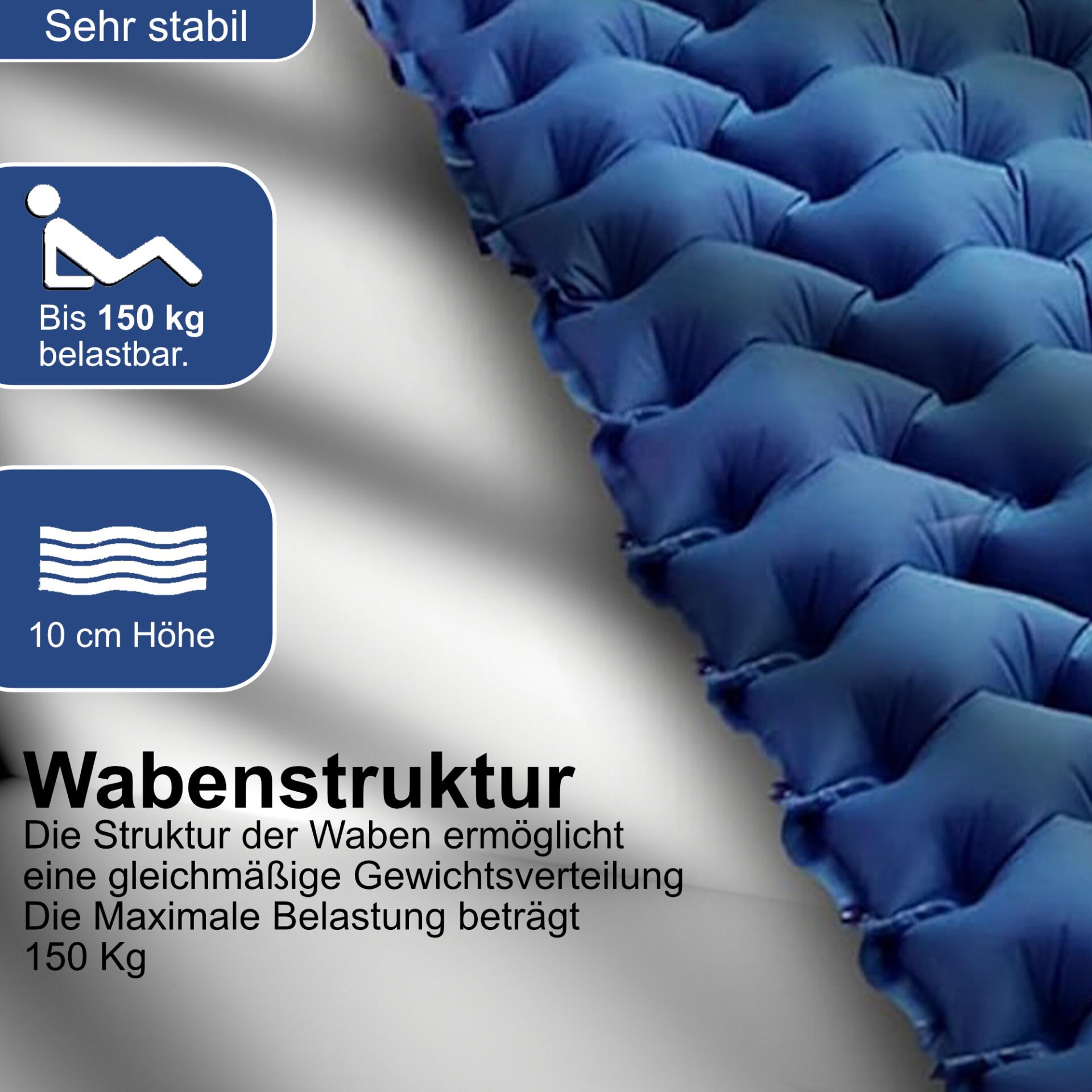 Isomatte 195 cm x 65 cm 10 cm Blau Matte Kissen Pumpe 4/6