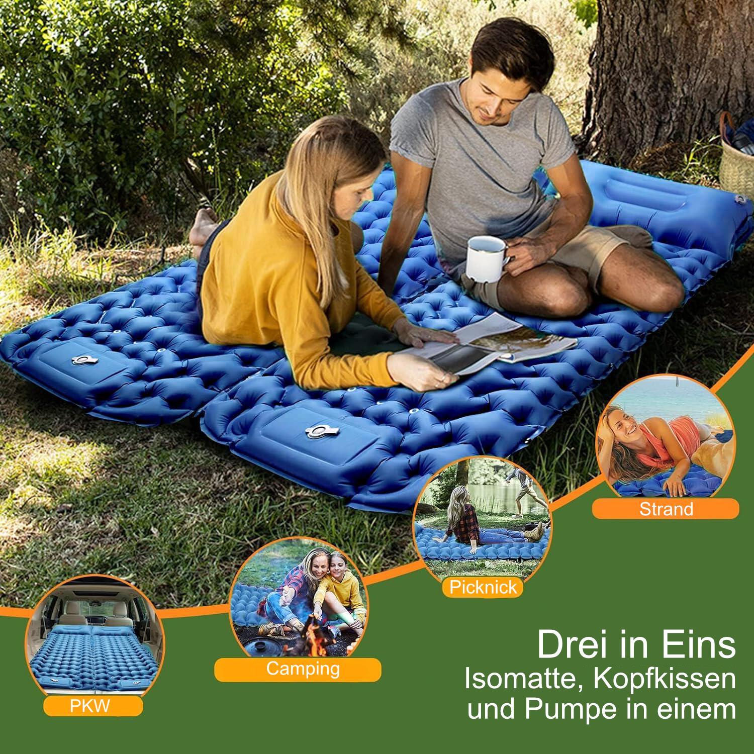 Isomatte 195 cm x 65 cm 10 cm Blau Matte Kissen Pumpe 6/6