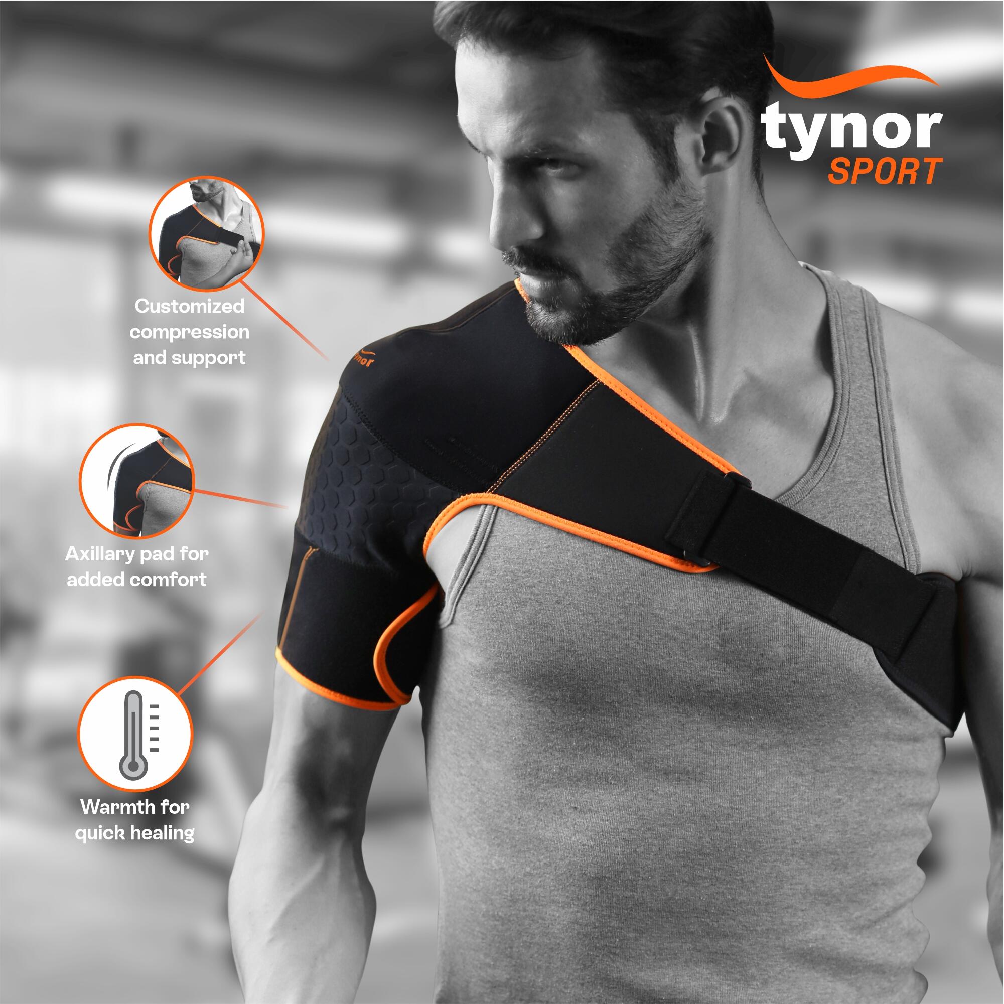 Tynor Shoulder Support Double Lock (Neo) is designed to prevent injuries and to support shoulder in overhead throwing movements of sports.