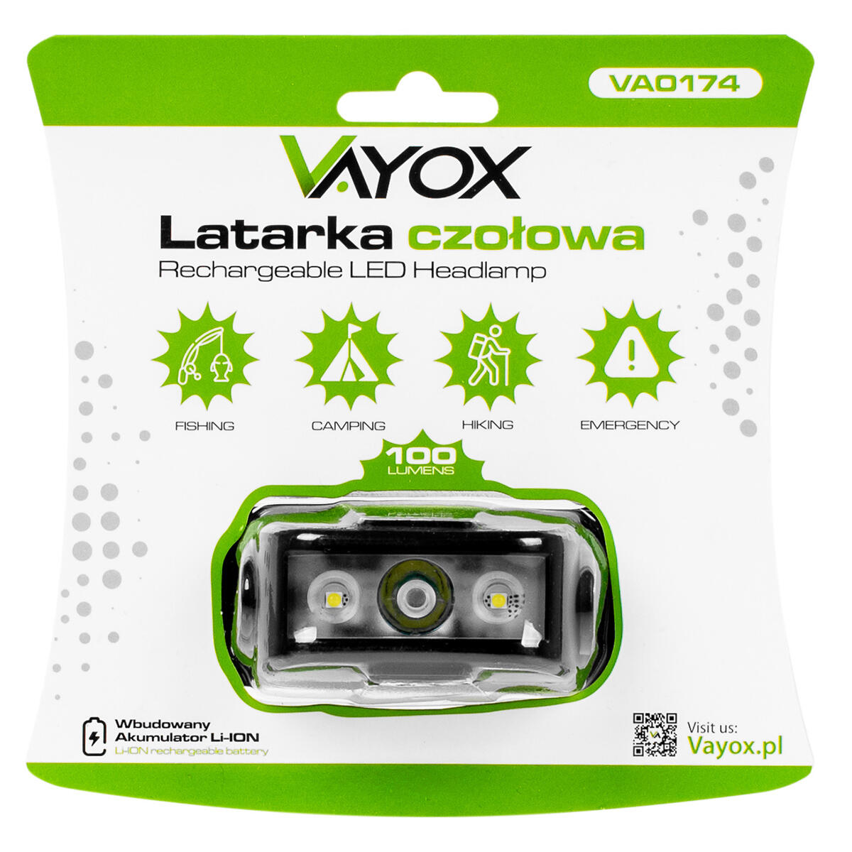 Torcia frontale Vayox VA0174, 100 lm, ricaricabile, USB-C 7/7