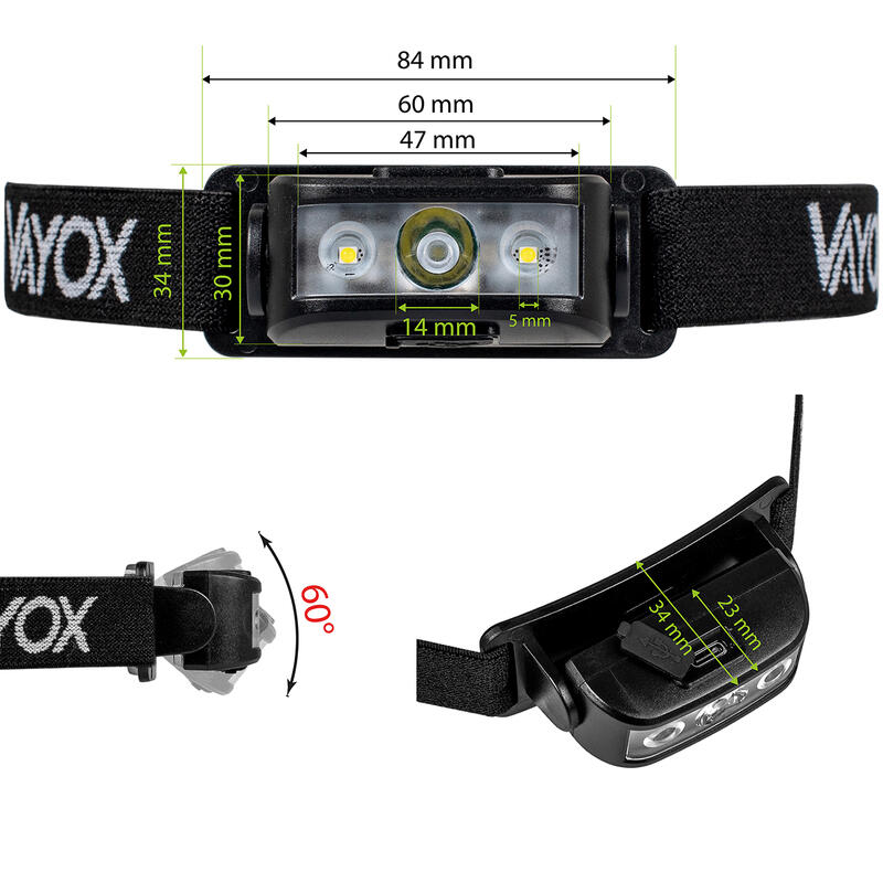 Latarka czołowa Vayox VA0174, 100lm, akumulatorowa, USB-C