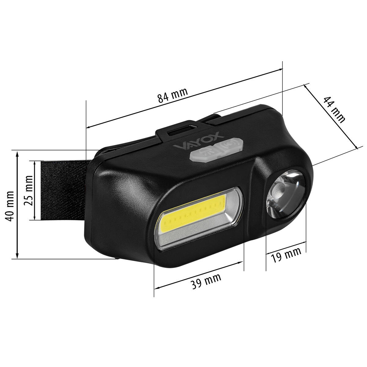 Lanterna frontal Vayox VA0175, 380lm, recarregável, USB-C 5/7