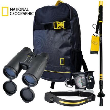 TREKKING KIT Verrekijker 8x42 + Rugzak + Zaklamp + 1 Wandelstok + Kompas NAT GEO