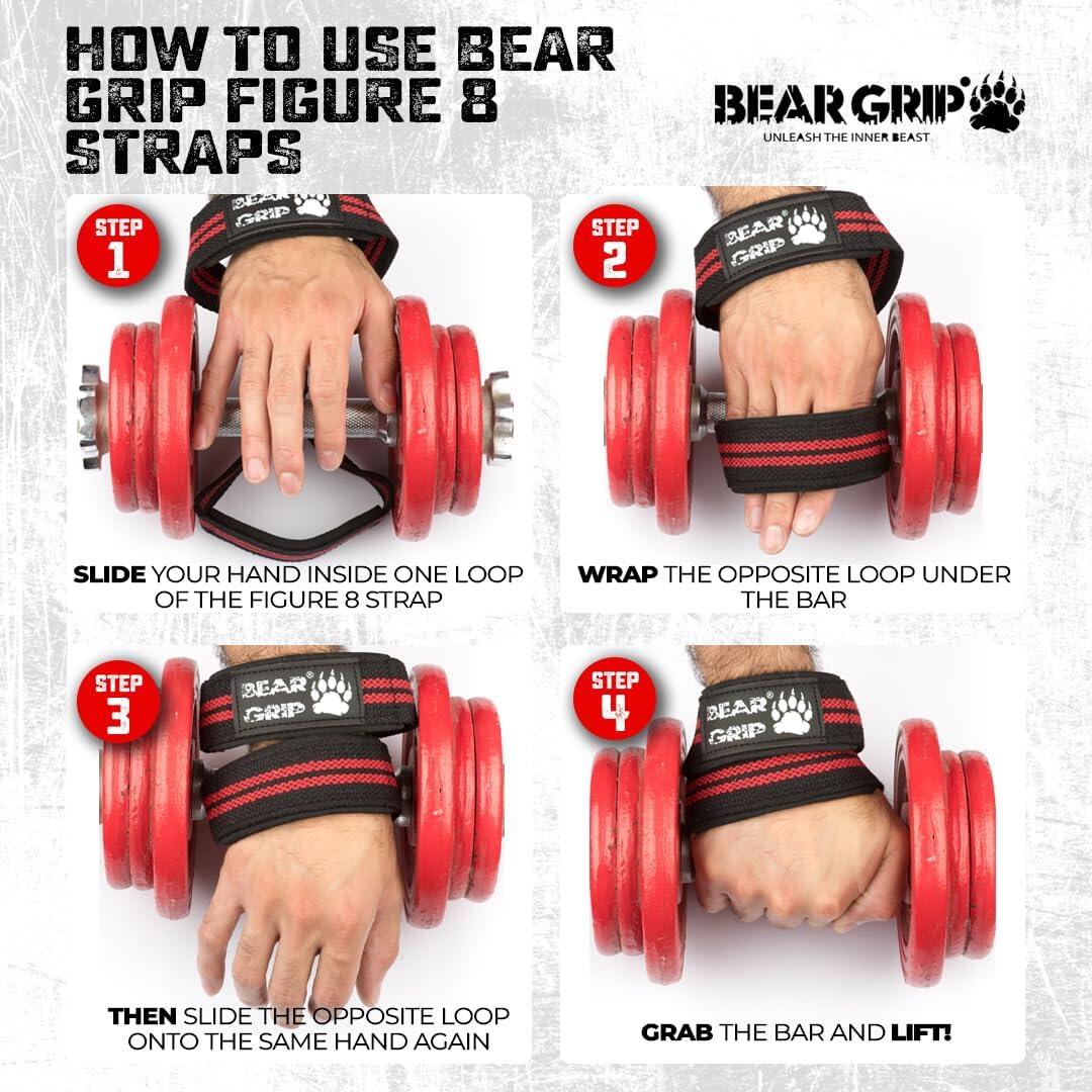 BEAR GRIP Straps - Premium Neoprene Padded Heavy Duty Double Stitched Weight Lifting Gym Straps, Deadlift, Gym Accessories For Men And Women, Advanced