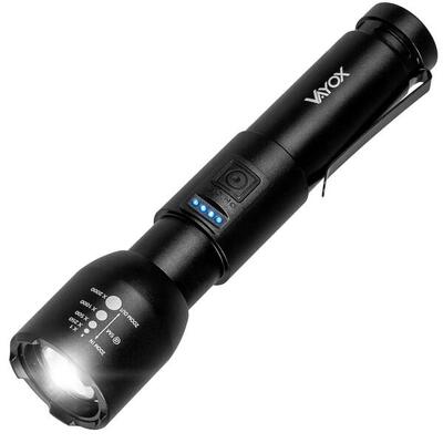 Oplaadbare zaklamp vayox va0180. 800lm. zoom. clip