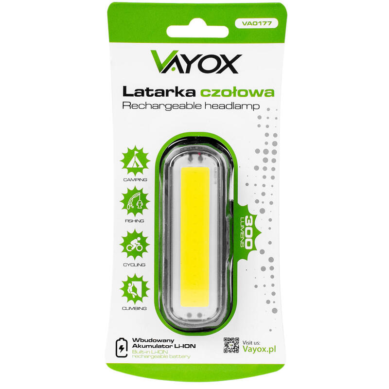 Lanterna frontală Vayox VA0177, 300lm, reîncărcabilă, USB-C
