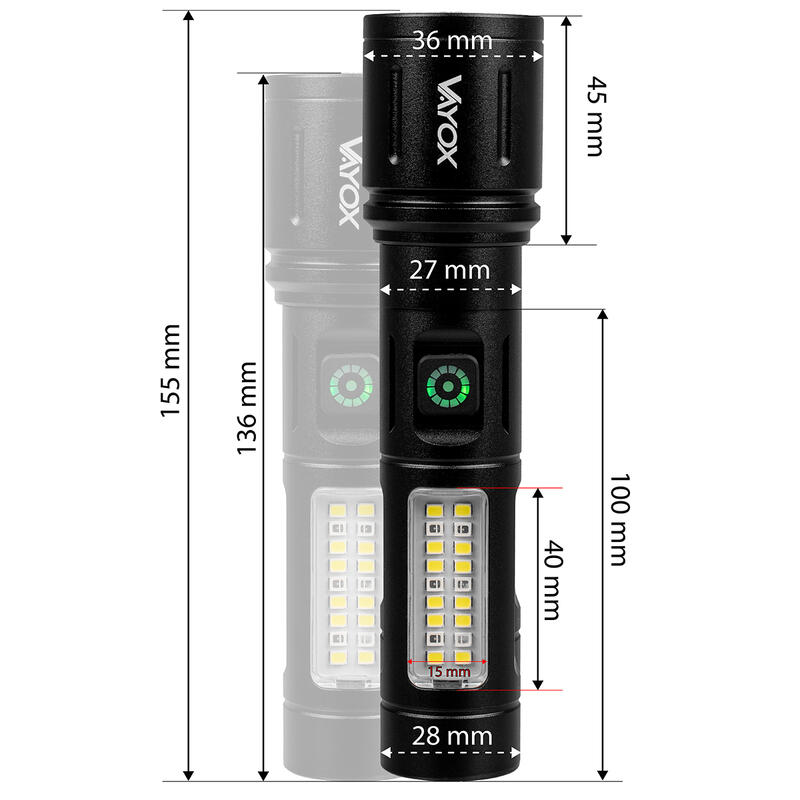 Lampe rechargeable Vayox VA0181, 260lm, ZOOM, lumière latérale