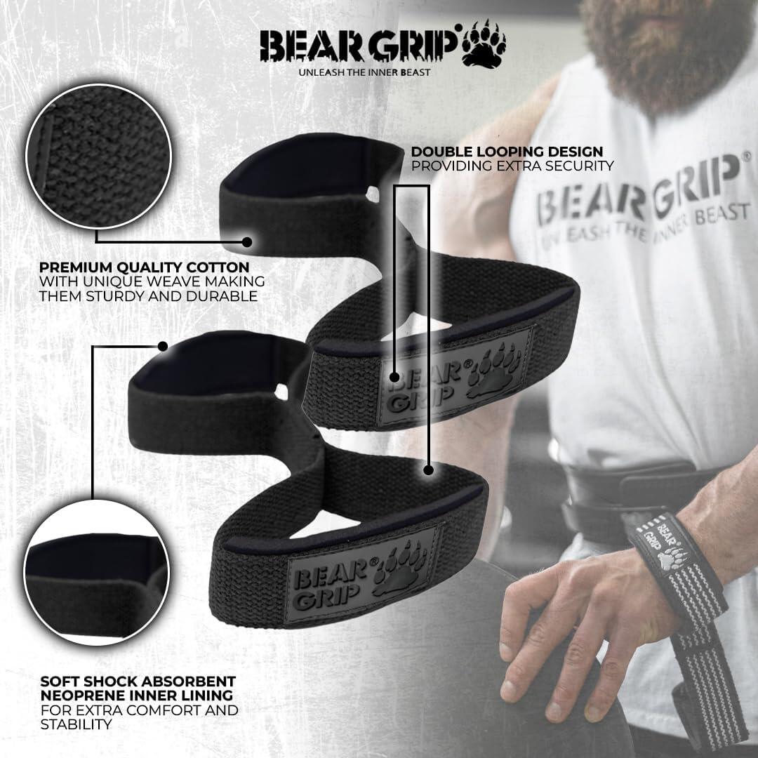 BEAR GRIP® Premium Figure 8 Weight Lifting Straps (Sold in Pairs) BEAR