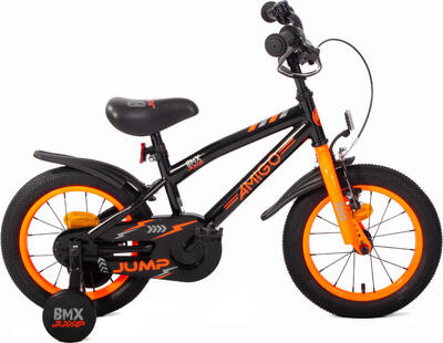 Bmx jump 14 inch 22,5 cm jongens terugtraprem zwart/neon oranje