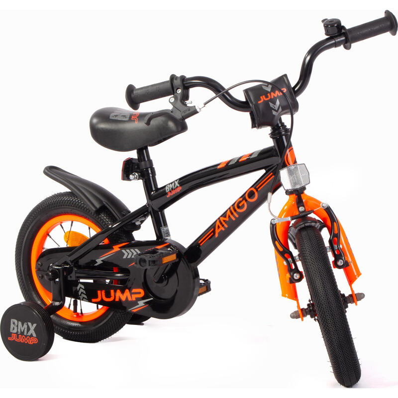 AMIGO Jongensfiets BMX Jump 12 Inch 22 cm Jongens Terugtraprem Zwart/Neon Oranje