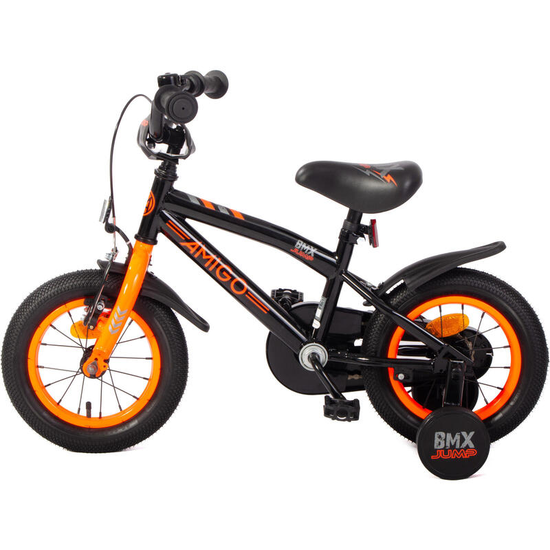 AMIGO Jongensfiets BMX Jump 12 Inch 22 cm Jongens Terugtraprem Zwart/Neon Oranje