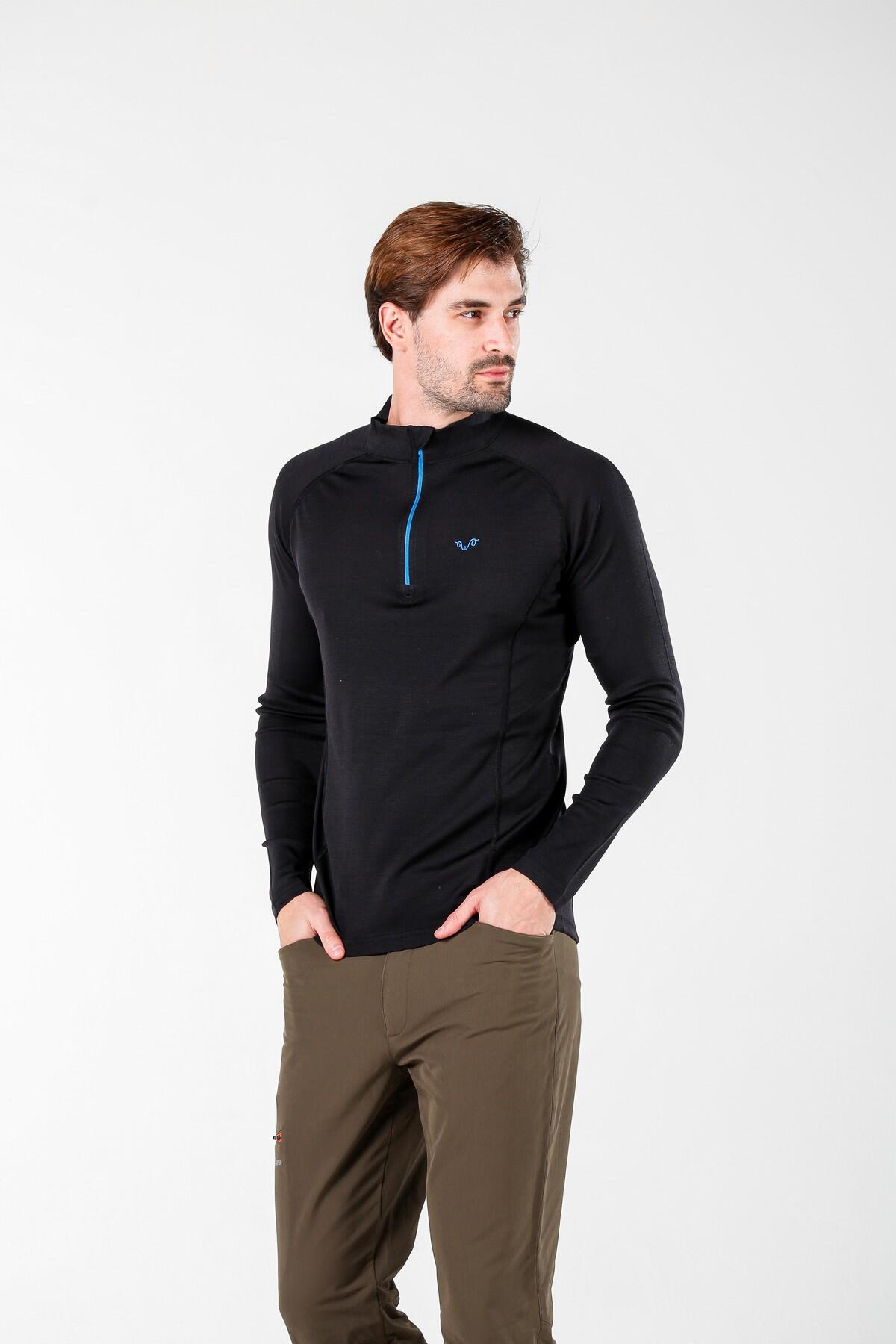 Astro - męska koszulka 100%  wełna merino z zamkiem YKK (195 g/m²) XL, Czarny 3/4