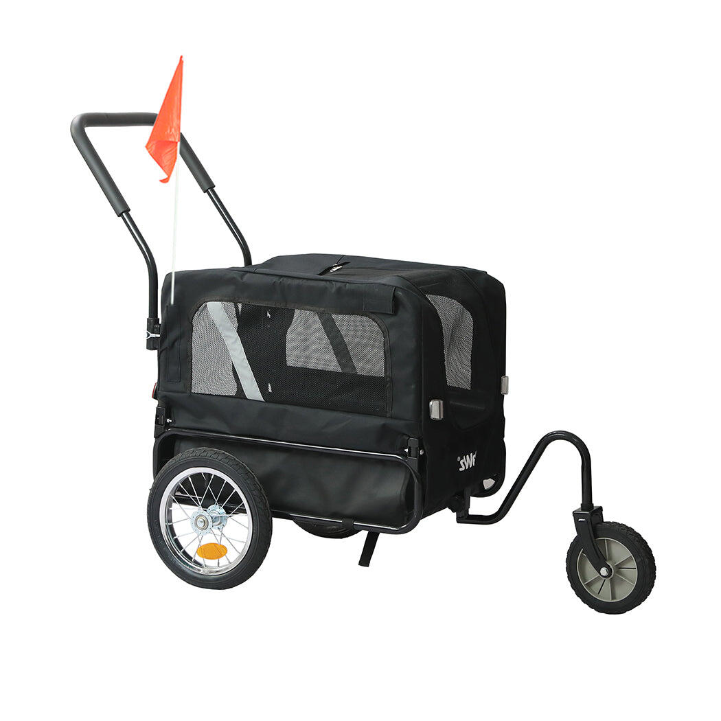 PaWz Dog Trailer Pet Bike Trailer with Flag - Black