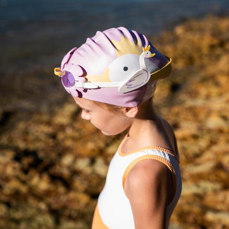 Kids Princess Swan Swimming Cap - Pink