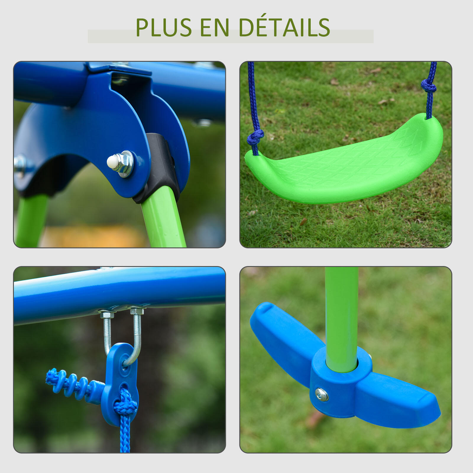 Balançoire 3 agrès portique avec 2 balançoires et face à face vert bleu 5/5