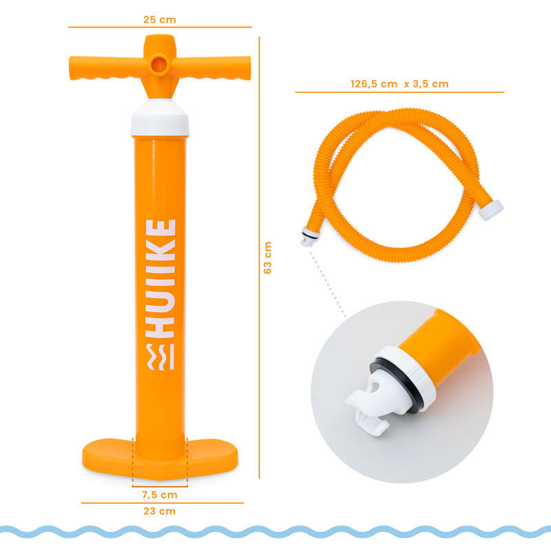 Handpomp voor SUP met Dubbele Actie, HUIIKE, Oranje, 15 PSI, Stabiele