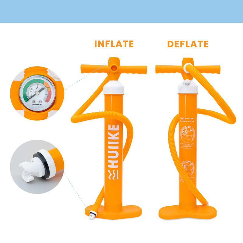 Pompe Paddle Double Action Manuel, HUIIKE, Orange, 15 PSI, Stable 3/7