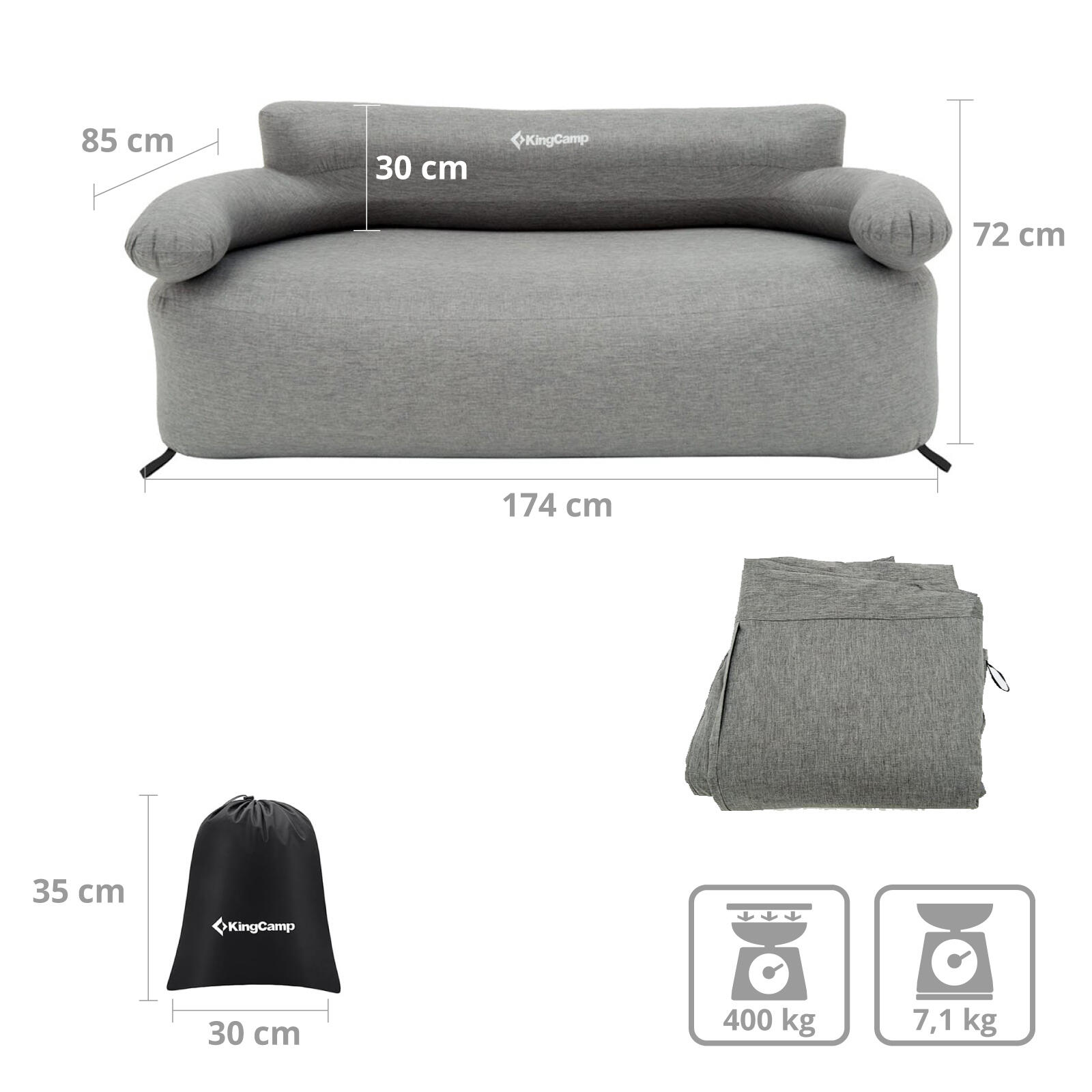 Camping Couch Air Sofa Granit Lounge Outdoor Luft Sitz Möbel Aufblasbar 2/7