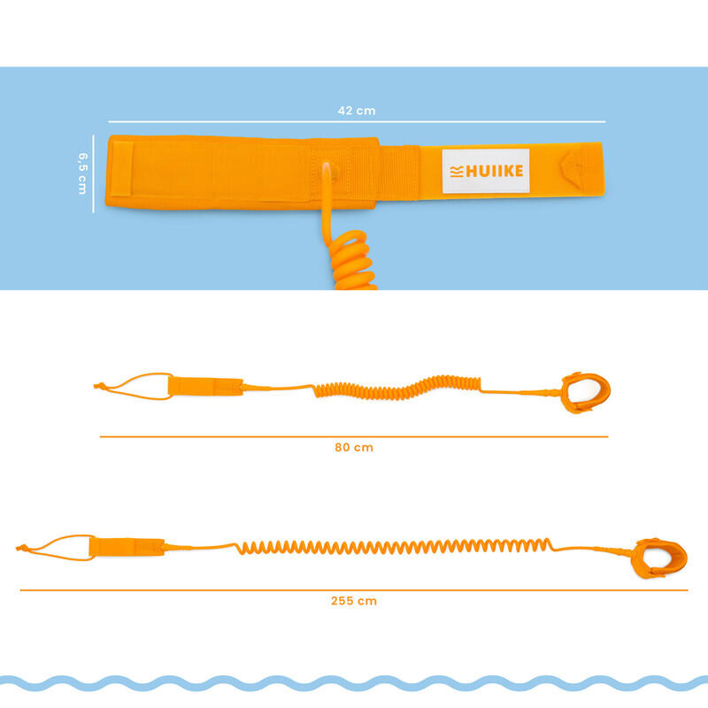 Leash na Paddleboard Spirálový Nastavitelný, HUIIKE, Oranžový, Standardní 2/7