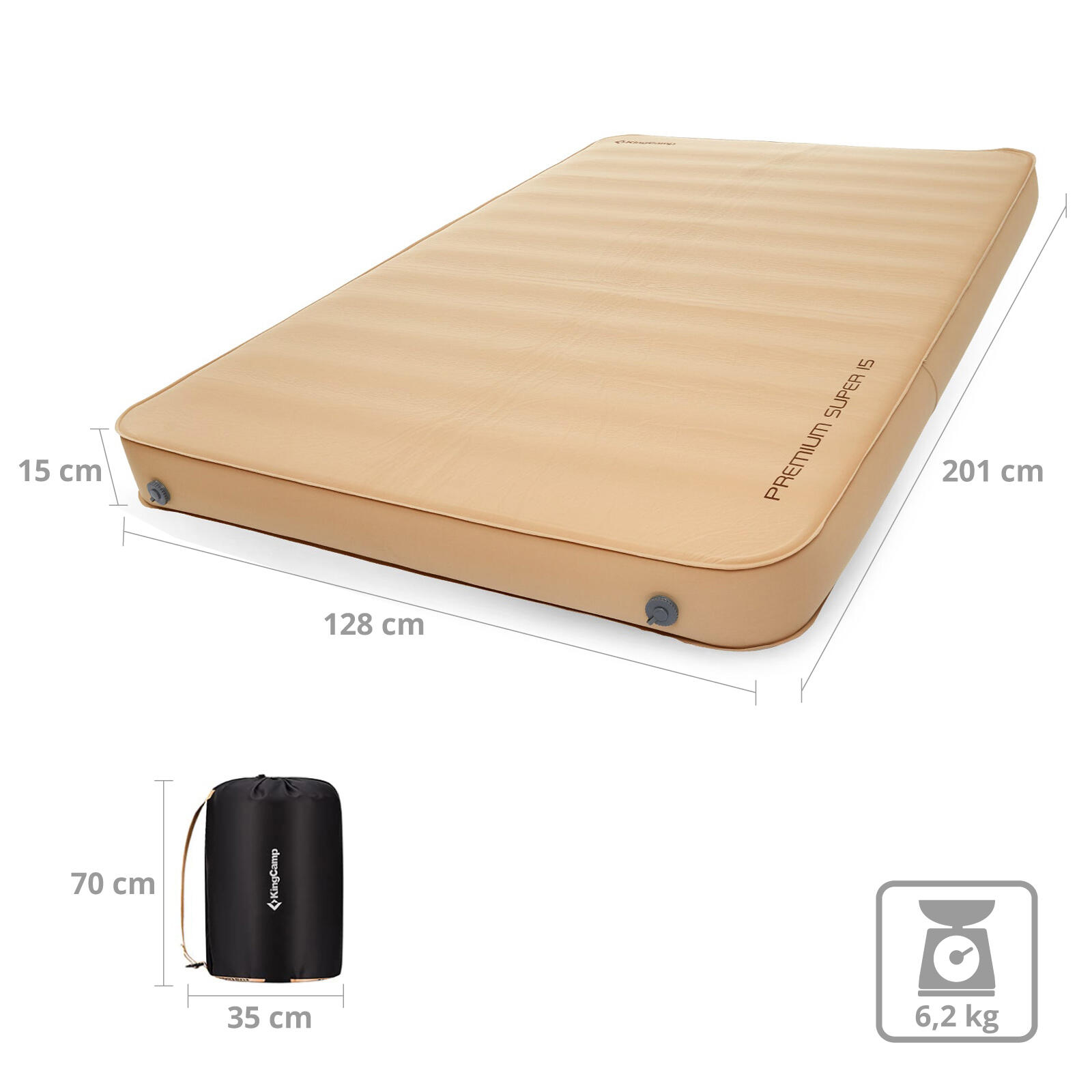 Lit à air de camping Premium Deluxe Double matelas auto-gonflant 15 cm 2/5