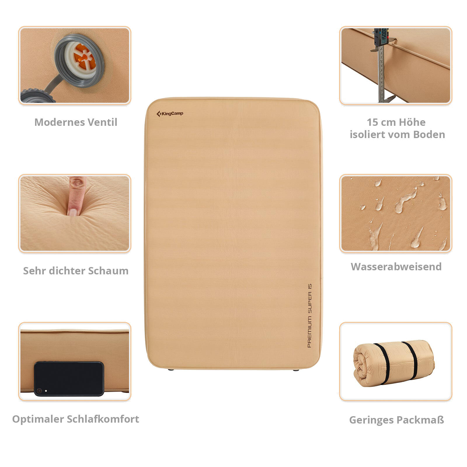 Lit à air de camping Premium Deluxe Double matelas auto-gonflant 15 cm 4/5
