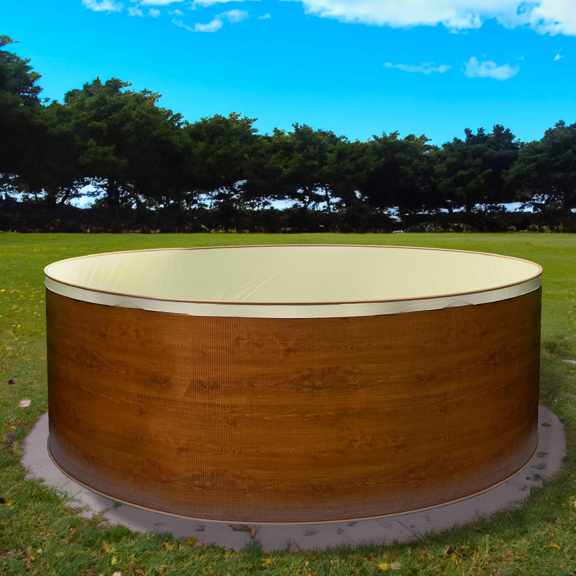 Stahlwandpool rund 350x120cm, Stahl 0,4mm Holzoptik, Folie 0,3mm sand 2/3