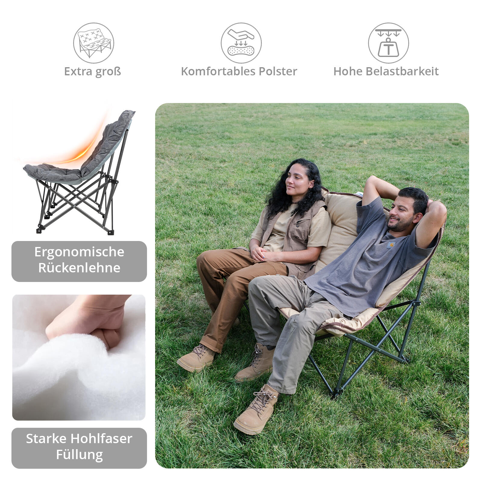 Sofá de camping Lindon Relax Sillón Doble 2Personas Silla Plegable 6/7