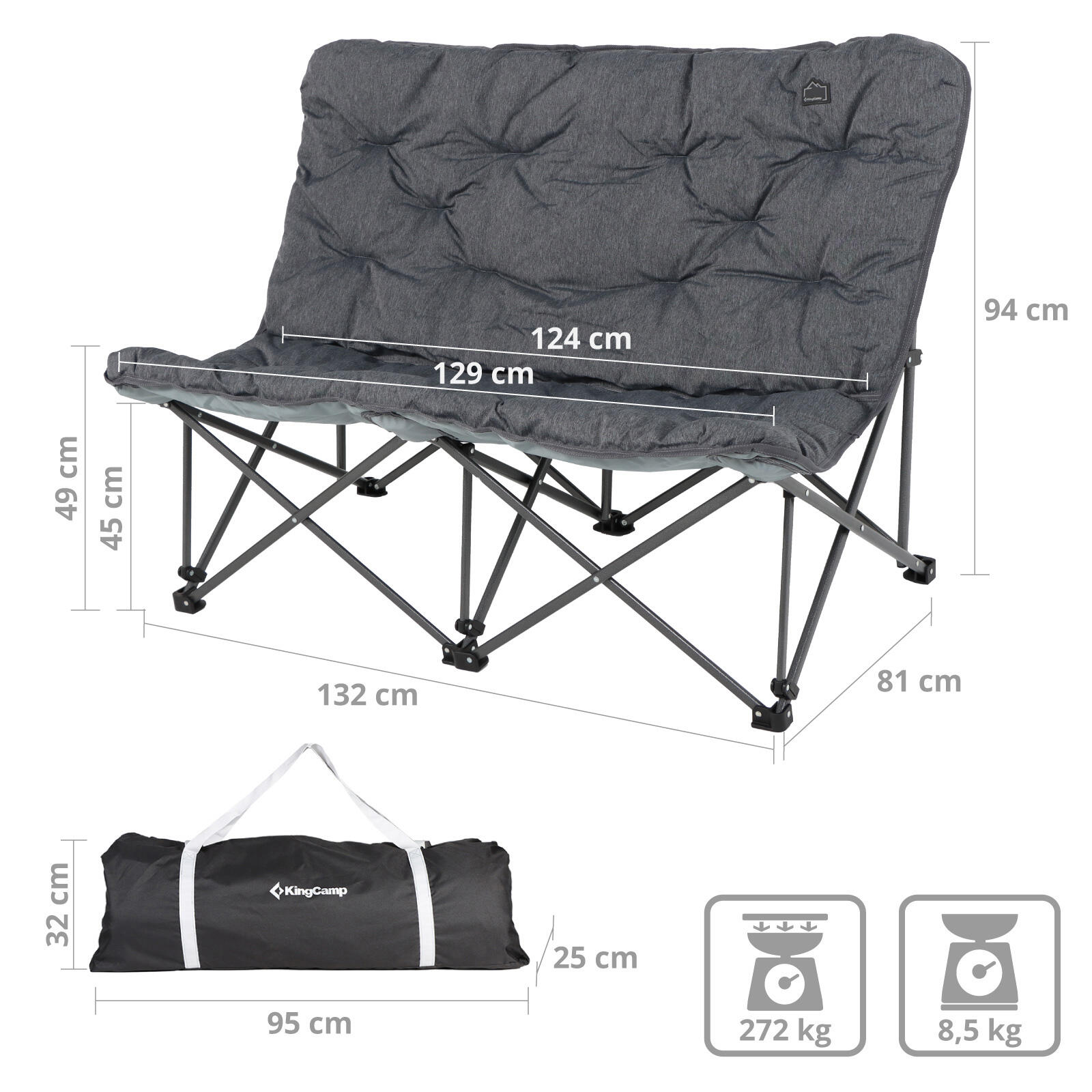 Sofá de camping Lindon Relax Sillón Doble 2Personas Silla Plegable 2/7