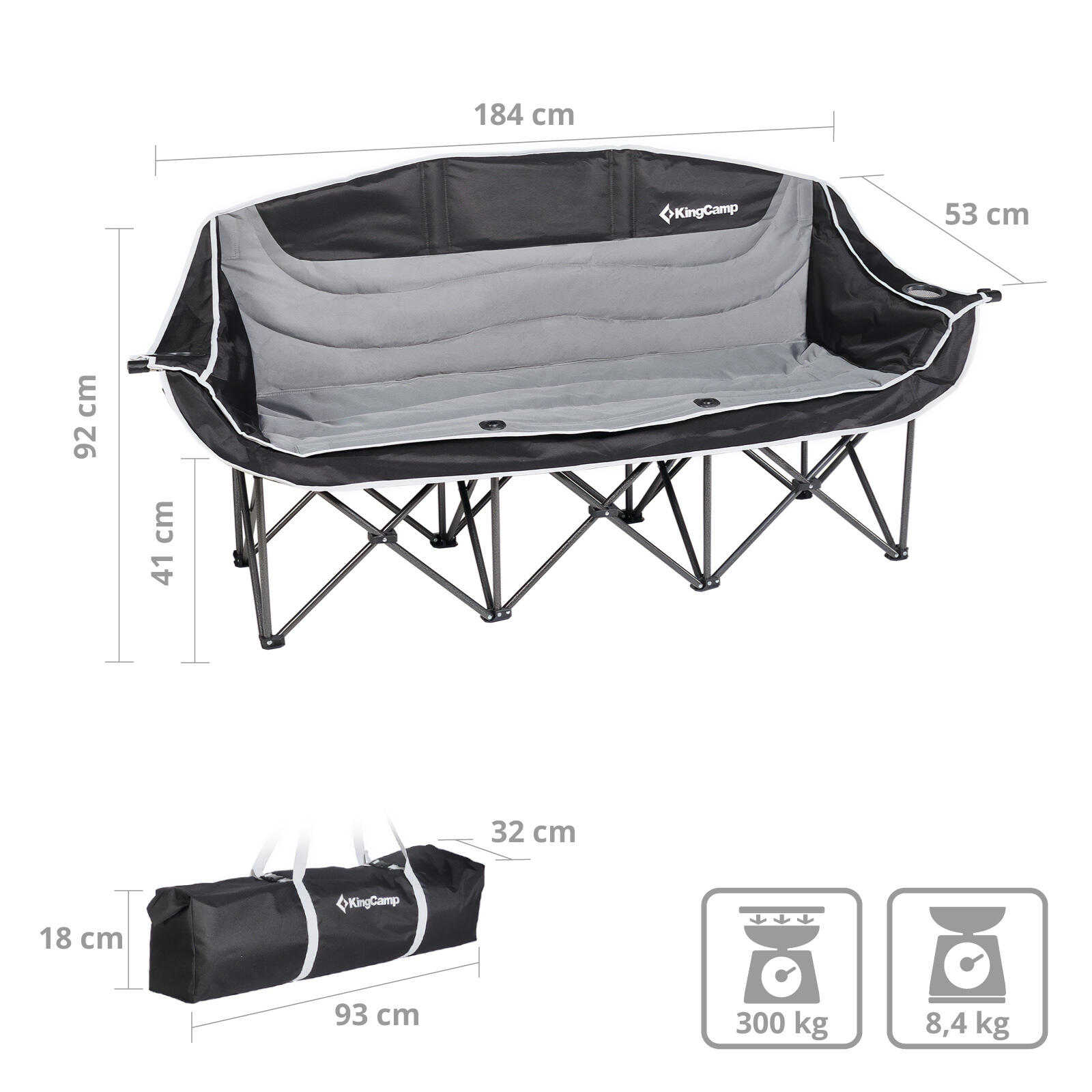 Camping Sofa Triple Deluxe Lounge 3 Personen Vouwstoel Bank 270 kg 2/5
