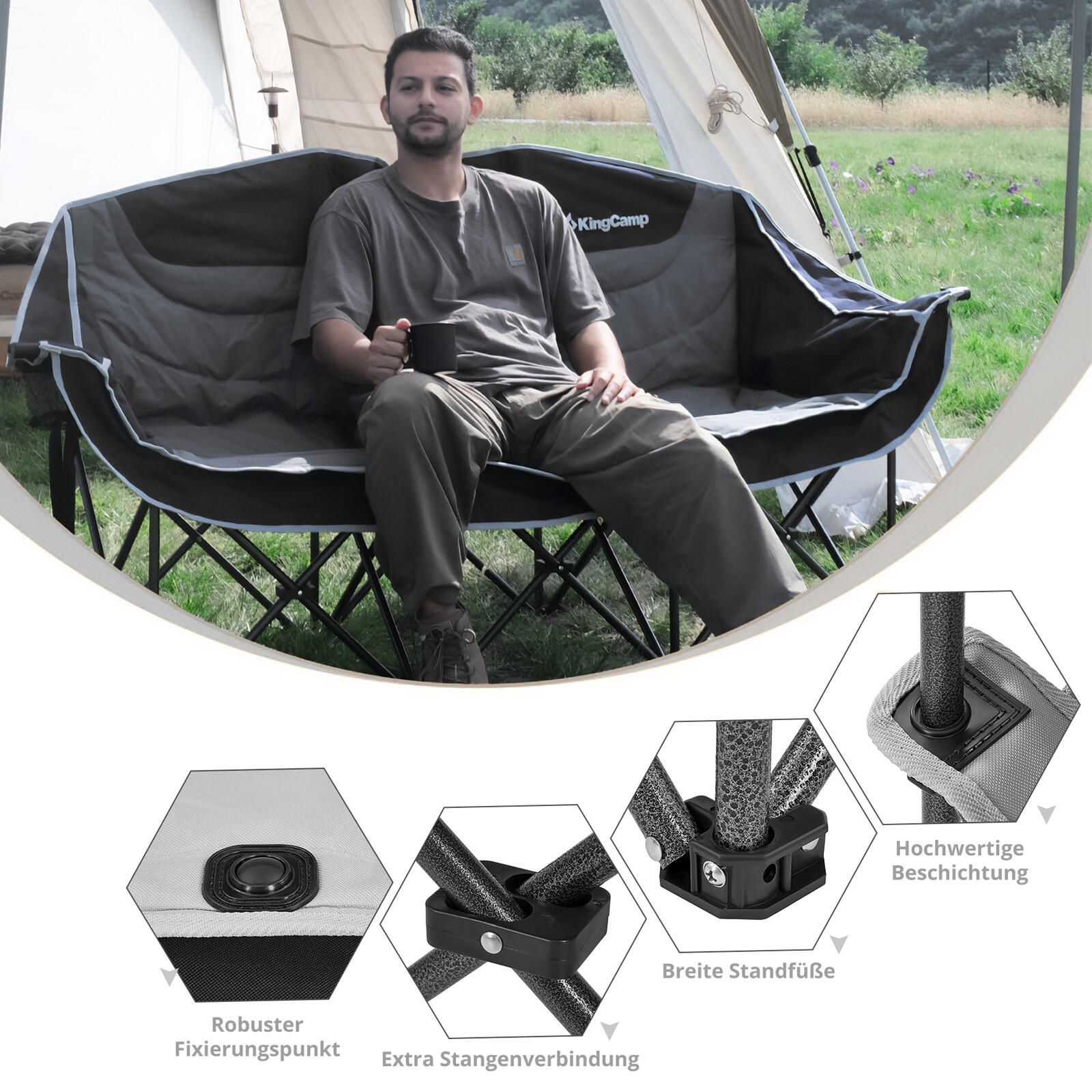 Camping Sofa Triple Deluxe Lounge 3 Personen Vouwstoel Bank 270 kg 5/5