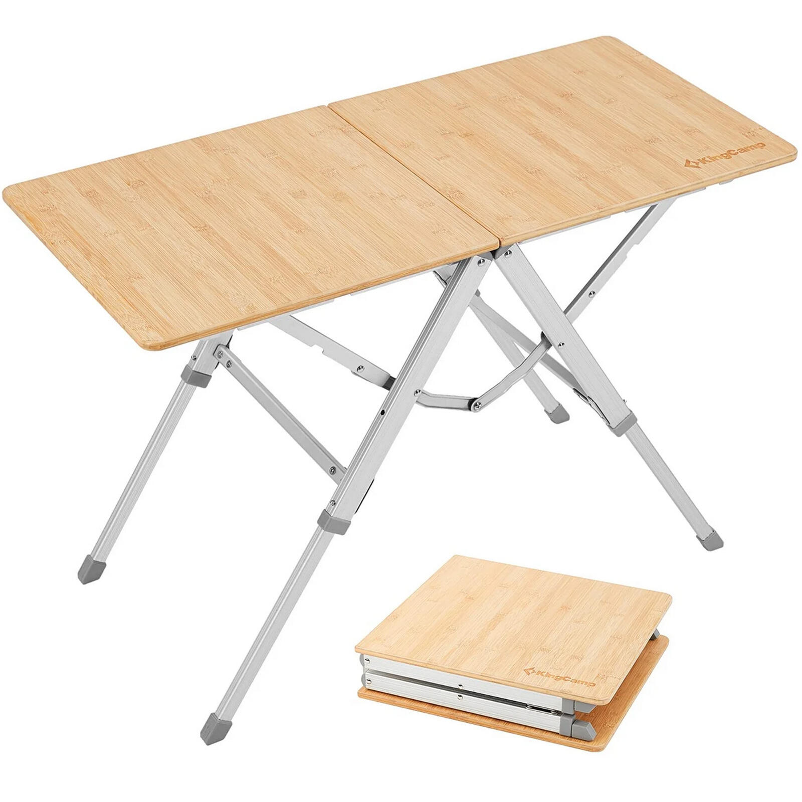 KINGCAMP Campingtisch Bamboo Duo Klapptisch Camping Tisch Verstellbar Alu Bambus