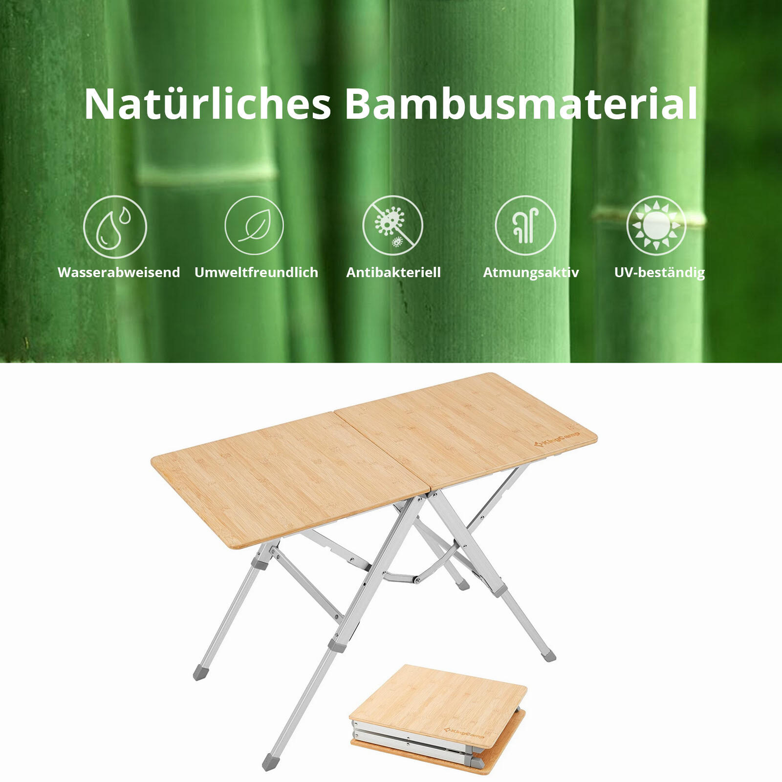 Tavolo da Campeggio Bamboo Duo pieghevole regolabile Alluminio 3/6