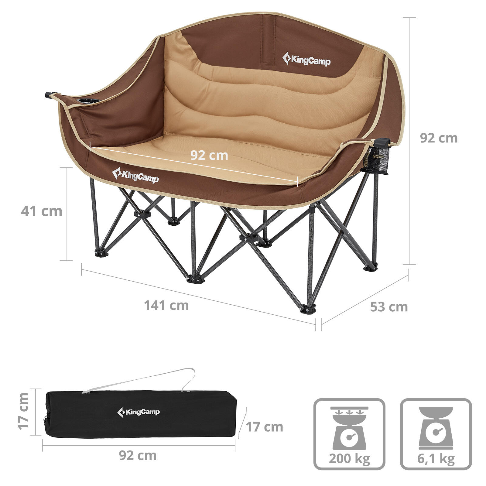 Divano da Campeggio Duo Deluxe Doppio Lounge 2Persone Sedia Pieghevole 200kg 2/5
