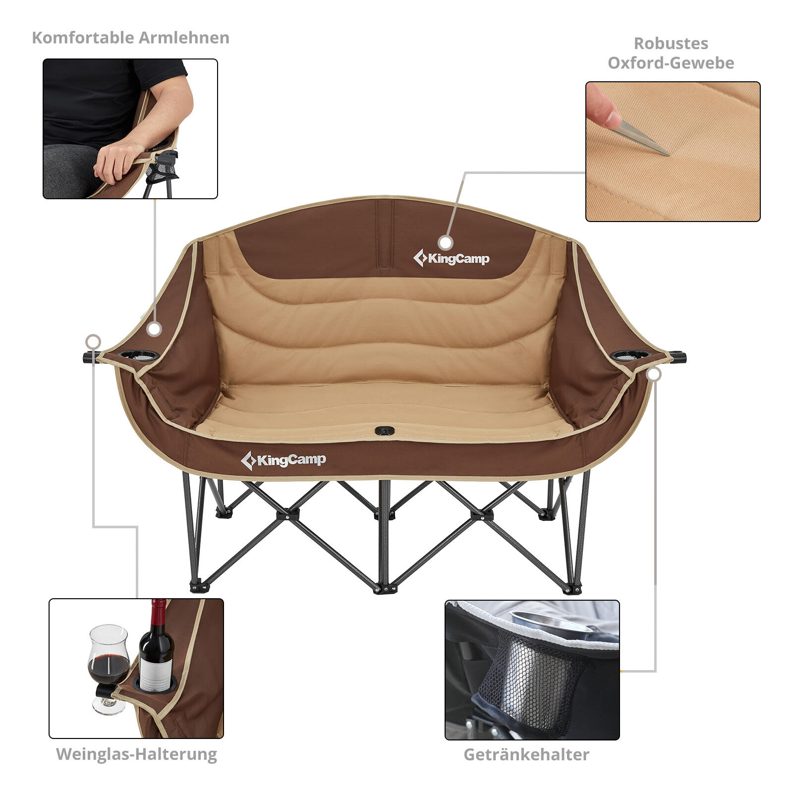 Divano da Campeggio Duo Deluxe Doppio Lounge 2Persone Sedia Pieghevole 200kg 5/5