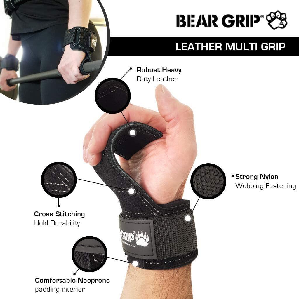 Gants D'Haltérophilie Et Fitness BEAR GRIP - Paume Rembourrée En Gel, Cuir Renforcé, Antidérapants - Pour CrossFit, Musculation, Cyclisme - 3