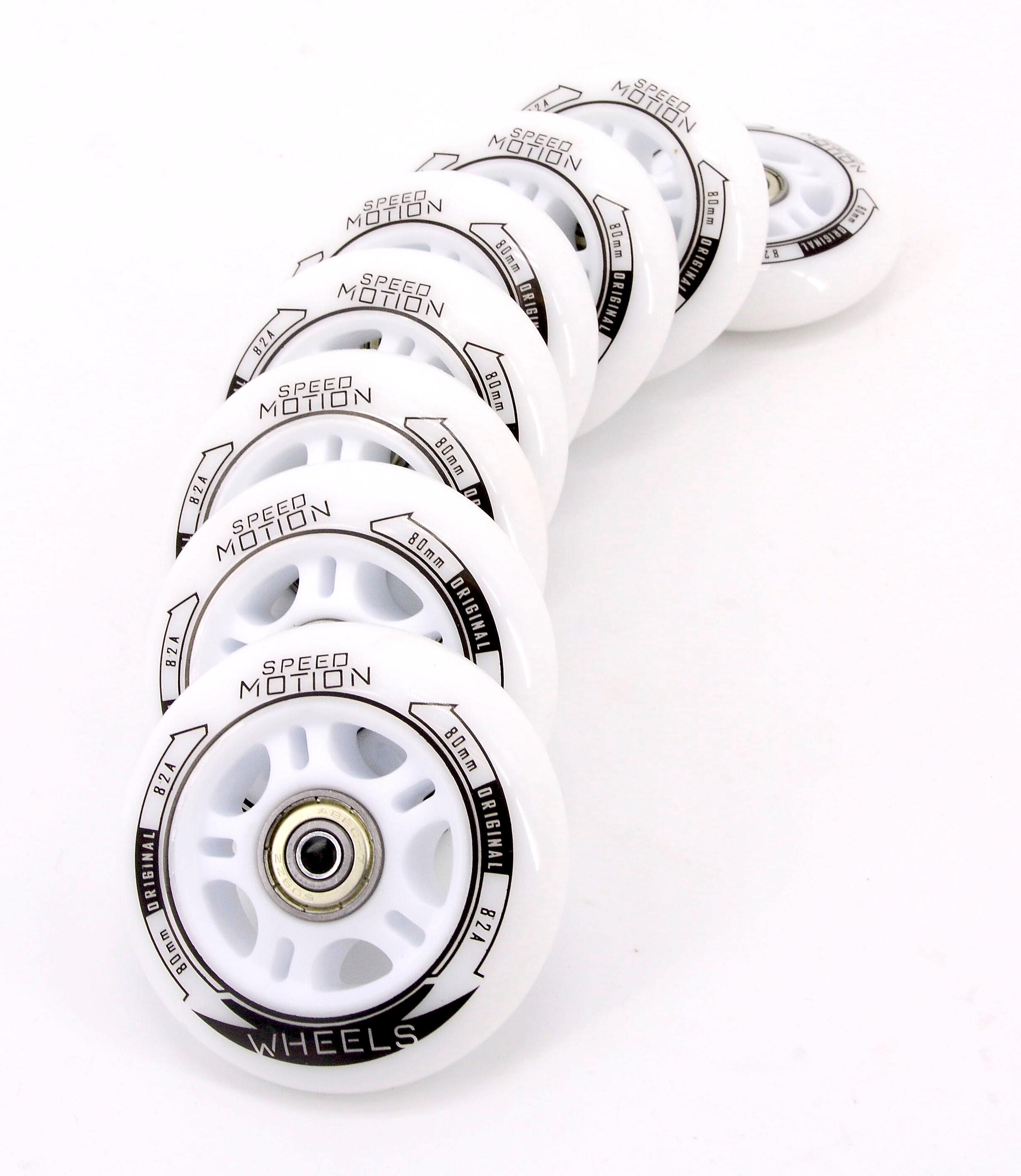 Speed Motion 80mm Inline 8 Rollen Set montiert ABEC 9, 6mm Spacer für K2 Skates 2/2