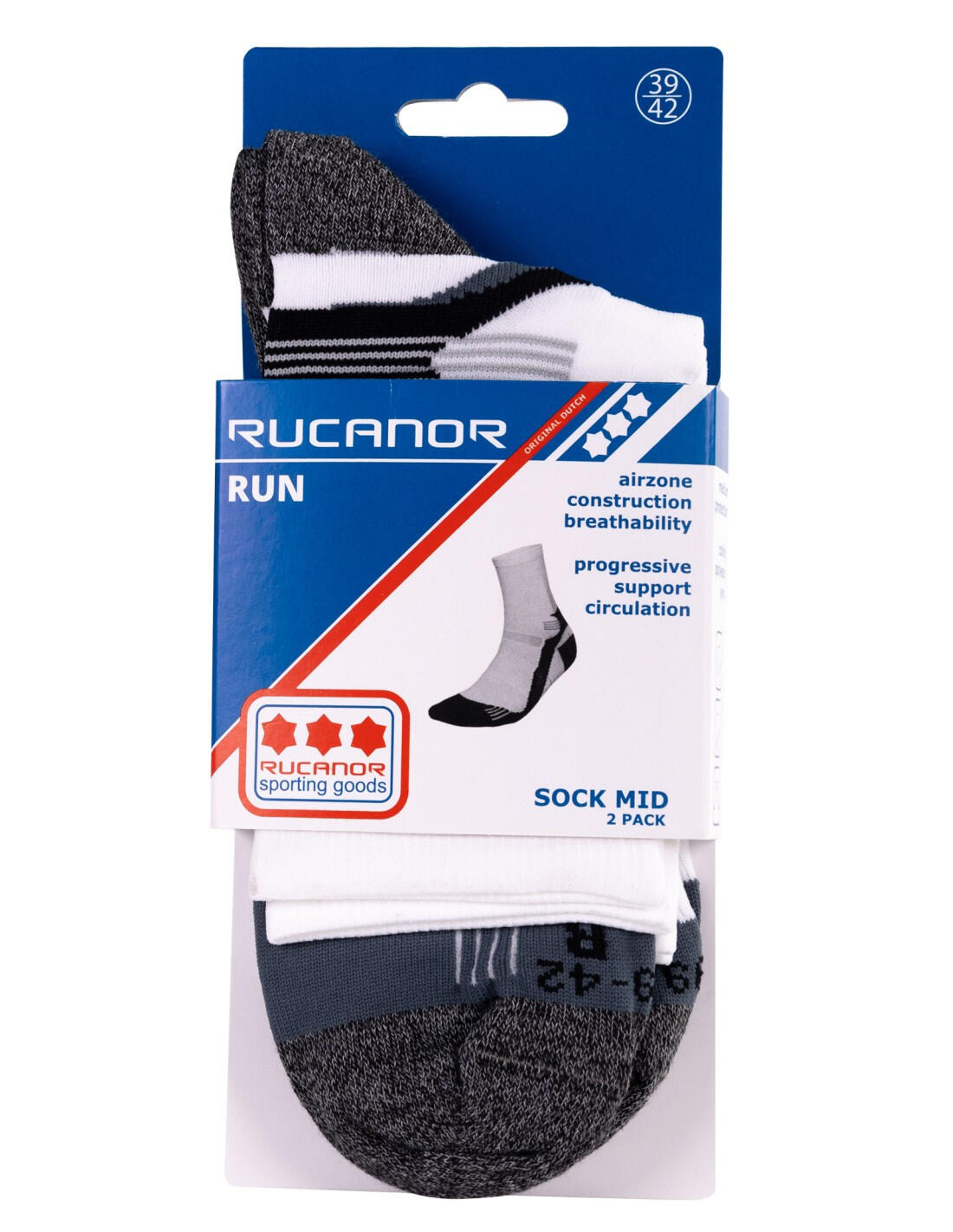 Rucanor Chaussettes de course longues 2-pack blanc/gris 5/6