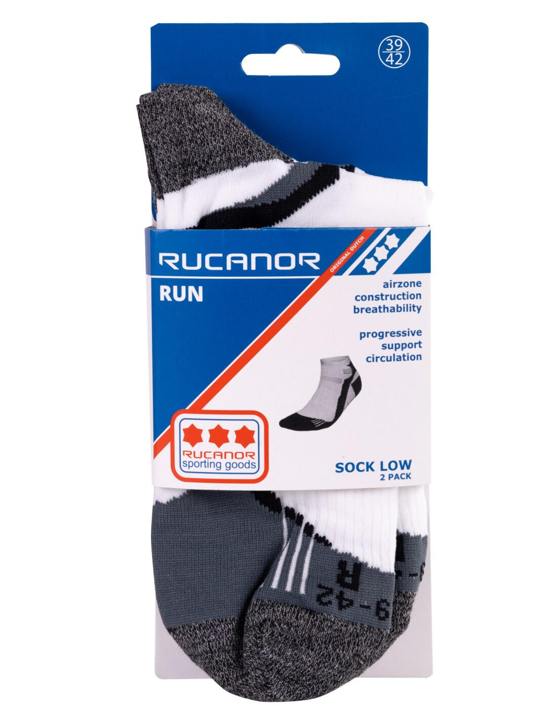 Rucanor Chaussettes de course courtes 2-pack blanc/gris 5/6