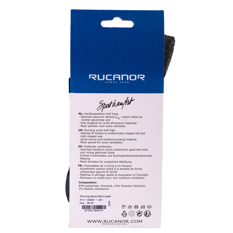 Rucanor Hardloopsokken lang 2-pack zwart