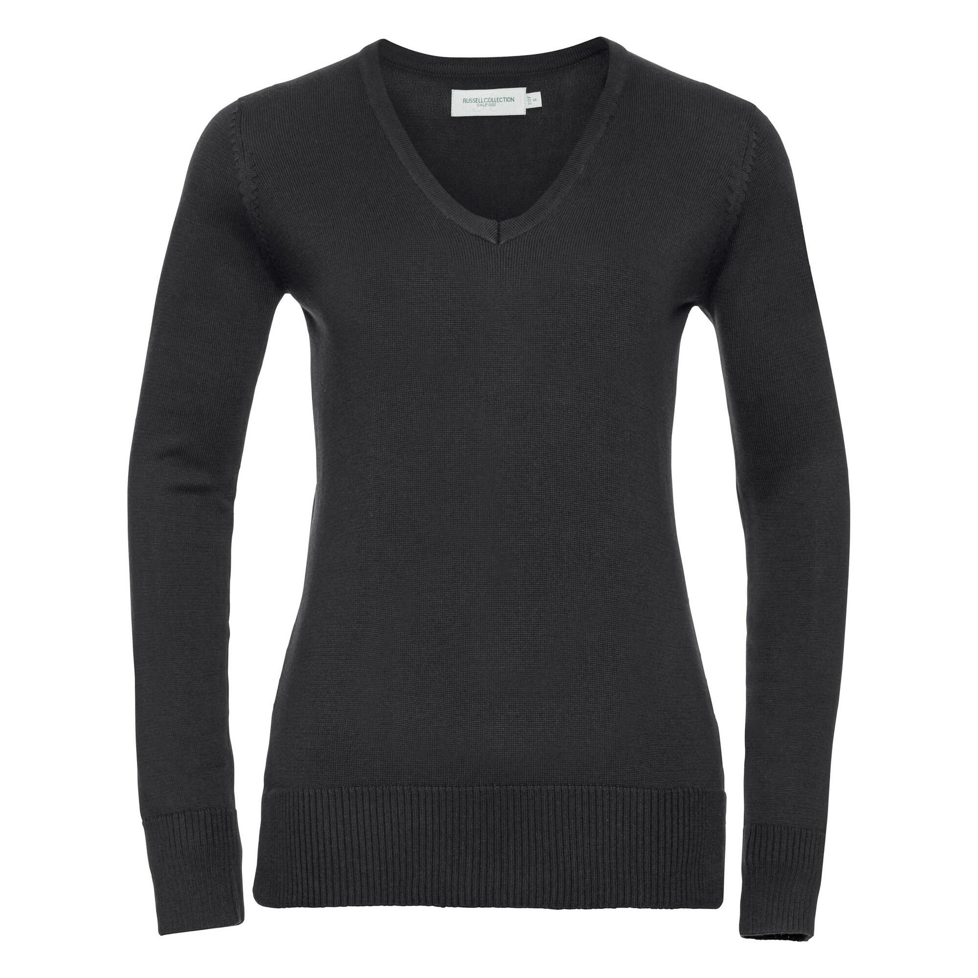 Russell Collection Ladies/Womens V-Neck Knitted Pullover Sweatshirt