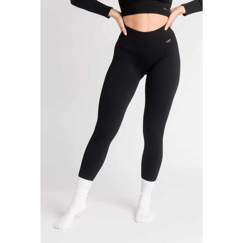 'Ribbbed Seamless Legging' - Malla Acanalada Fitness - Mujer - Negro