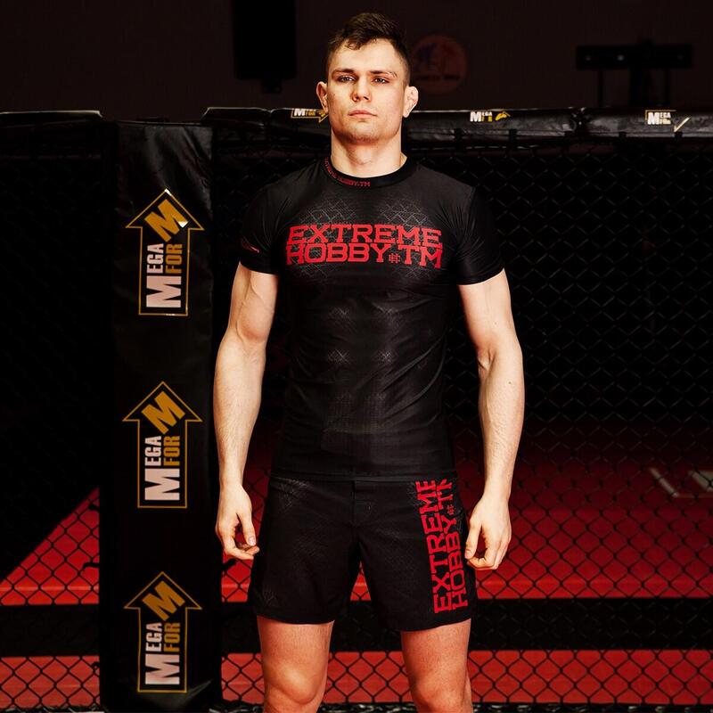 Rashguard do MMA męskie z krótkim rękawem EXTREME HOBBY BLACK ARMOUR