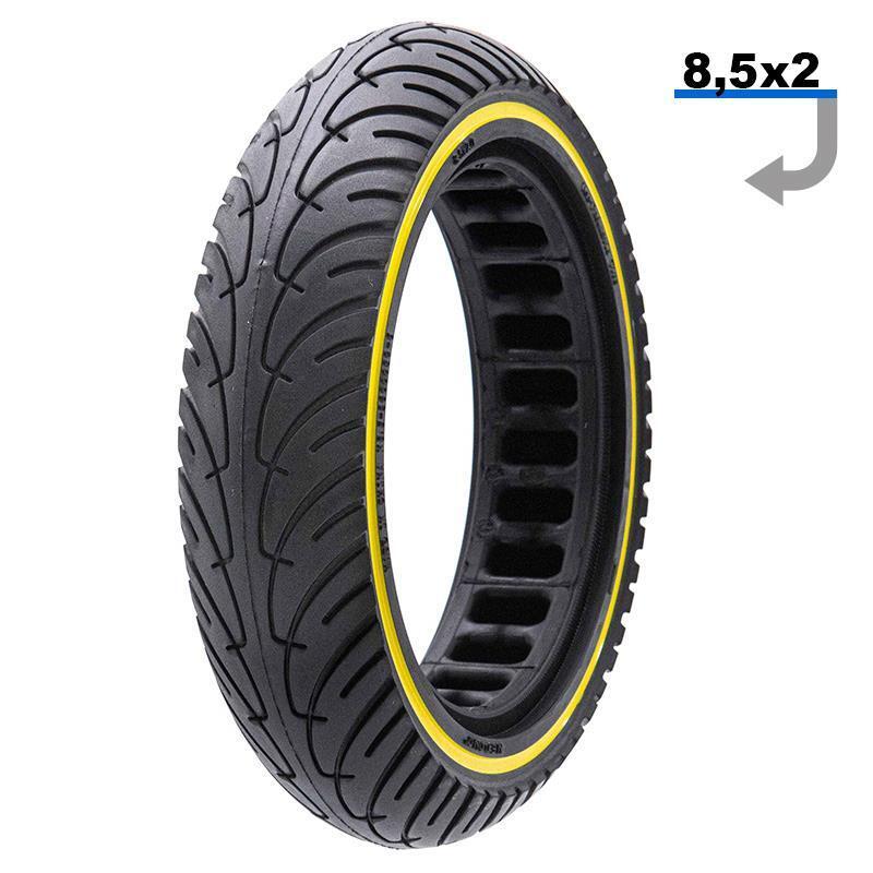 Rueda Maciza Ultraligera para Patinete Eléctrico Ewheel Negro-Amarillo 8,5x2" 1/4