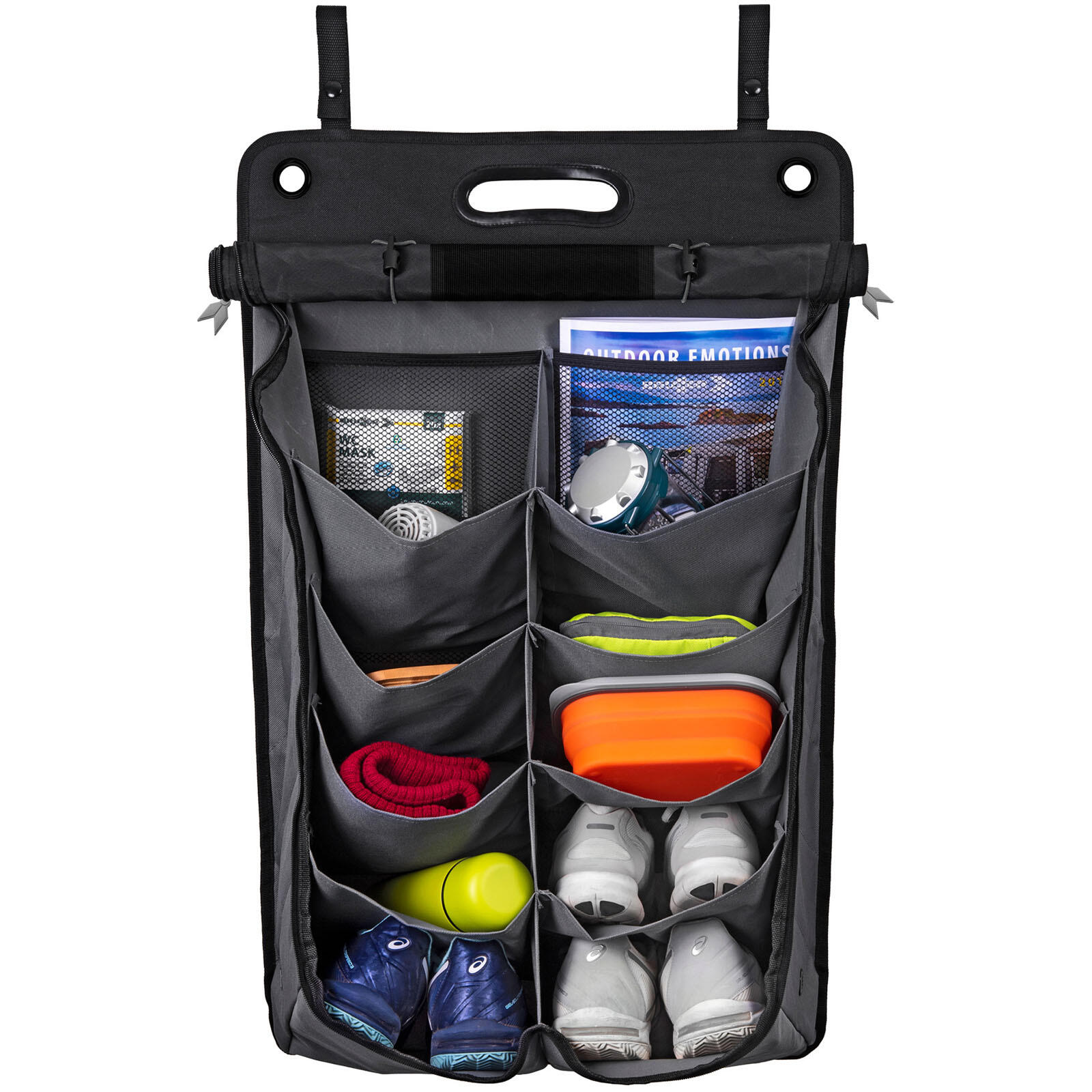 Hangende plank organiser compartimenten muurtent opknoping camping opslag 1/2