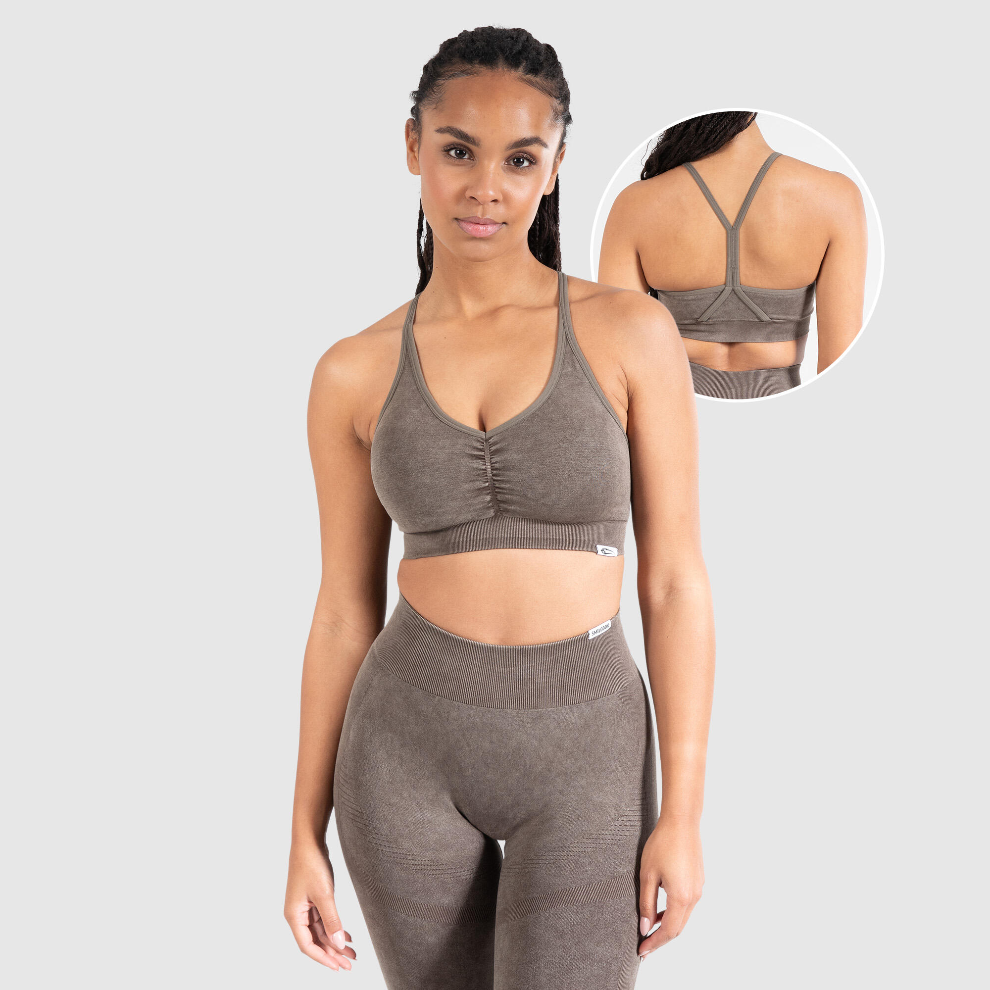 SMILODOX Damen Sport BH Batik Scrunch Braun