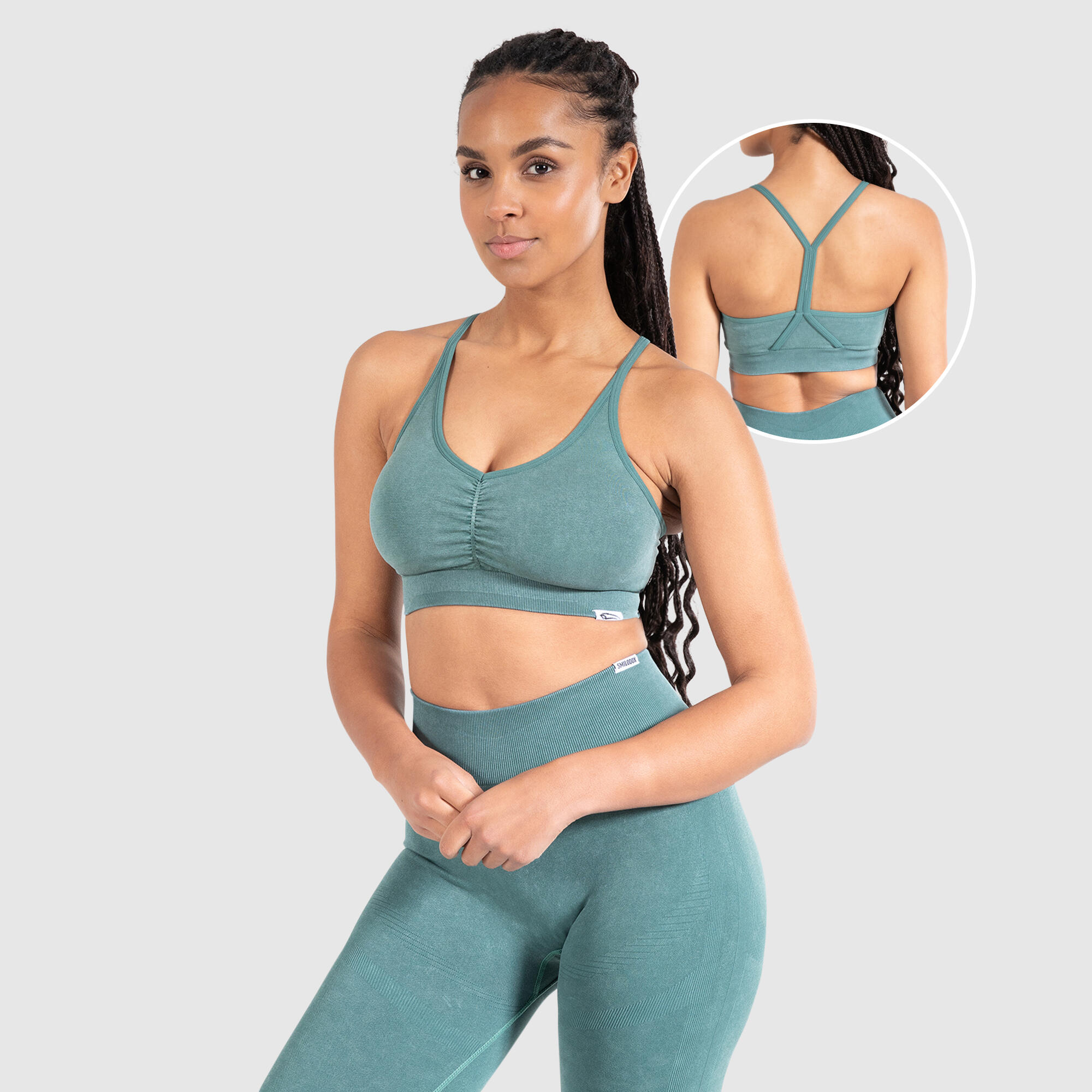 SMILODOX Damen Sport BH Batik Scrunch Dunkelgrün