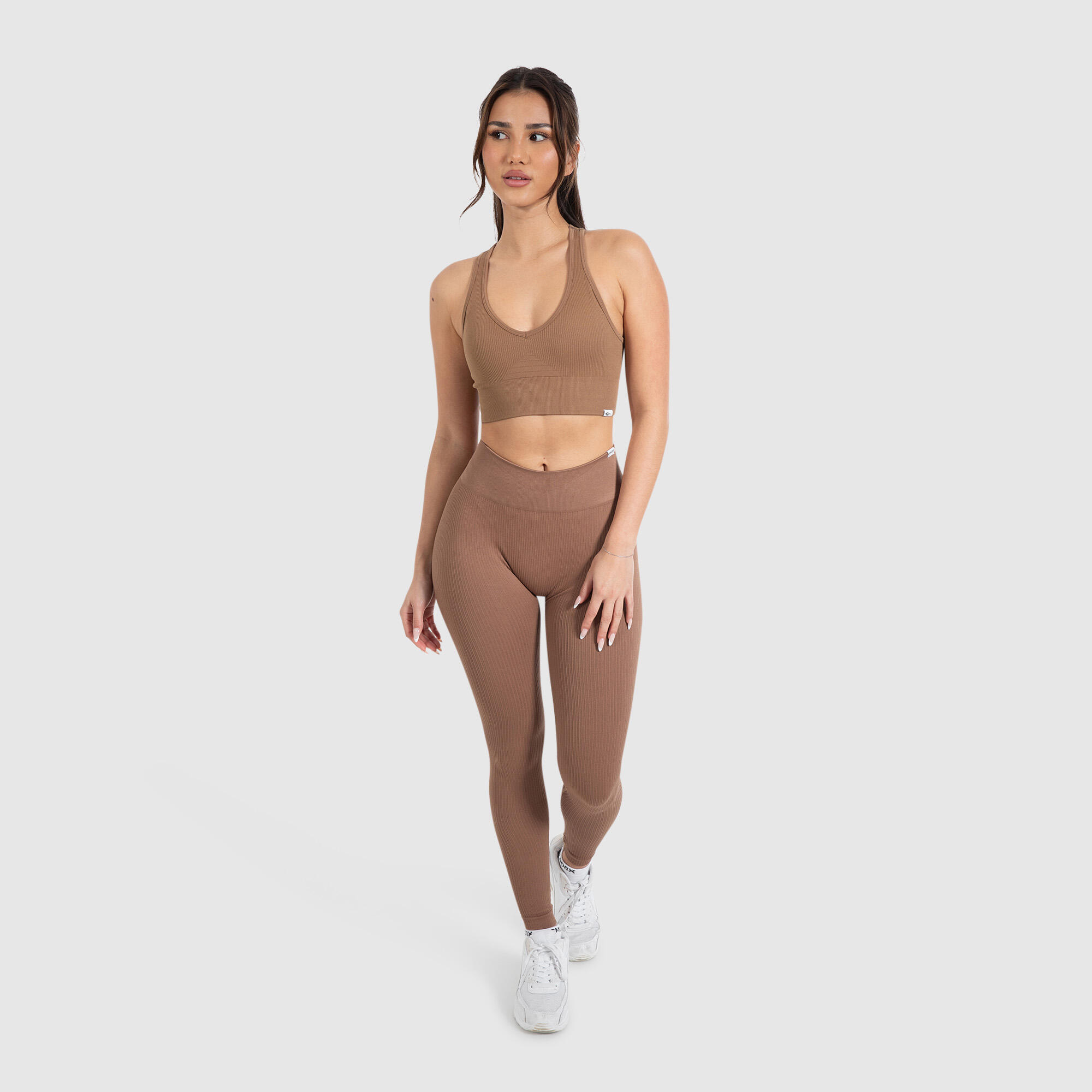 Damen High Waist Leggings Amaze Ripp Hellbraun 3/6